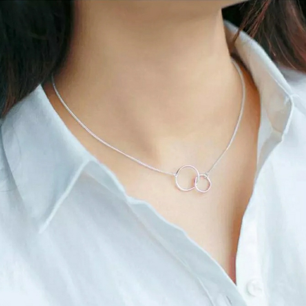 925 Sterling Silver Circle Necklace and Bracelet - Picture 3 of 5